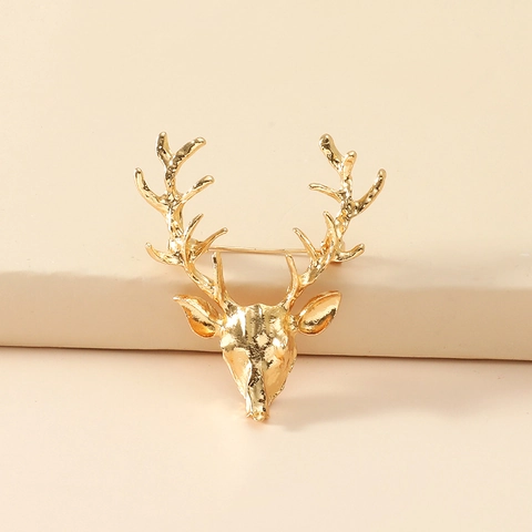 Spilla Creativa a Testa di Cervo Cava in Lega Placcata Oro a Forma di Corna Accessorio per Gioielli da Donna Matrimonio