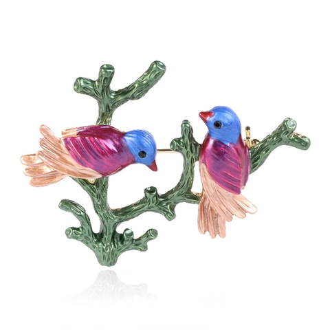 Vintage Legering Strass Vogels Op Tak Broche Emaille Ekster Spelden Kleurrijke Dier Corsage Mode Sieraden Accessoire Voor Vrouwen