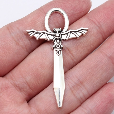 Gothic Bat Wing Sword Ankh Cross Pendant Antique Silver Alloy Charm For Halloween Jewelry Making DIY Punk Necklace Findings