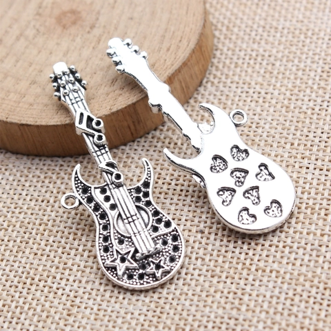 Antique Silver Zinc Alloy Electric Guitar Pendant With Star And Musical Note Musical DIY Jewelry Accessory Craft Charm