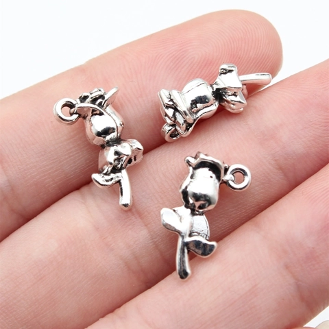 Vintage Zinc Alloy Rose Pendant 3D Floral Charm For DIY Jewelry Making Antique Silver Metal Flower Pendant Accessories