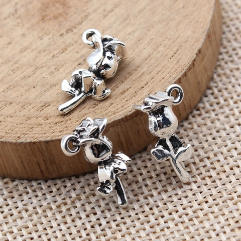 Vintage Zinc Alloy Rose Pendant 3D Floral Charm For DIY Jewelry Making Antique Silver Metal Flower Pendant Accessories