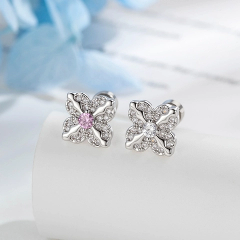 Blume Ohrknorpel Stecker Piercing Ohrring Kupfer Zirkon Mikro Pave Kleeblatt Schraubverschluss Flache Rückseite Schmuck