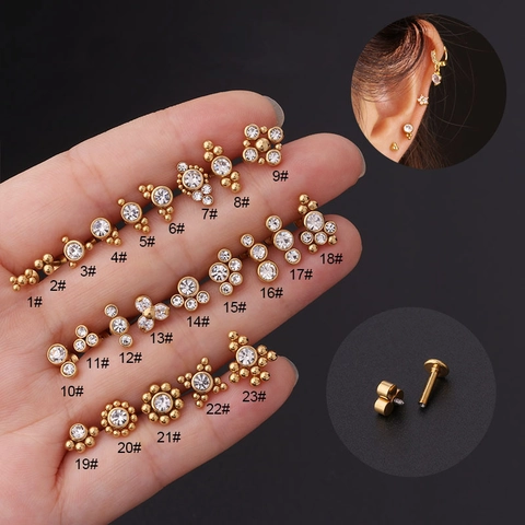 316L Edelstahl Labret Piercing Schmuck Innengewinde Strass Ohrstecker Geometrische Cluster Lippenring Für Herren Damen Punk Körperschmuck