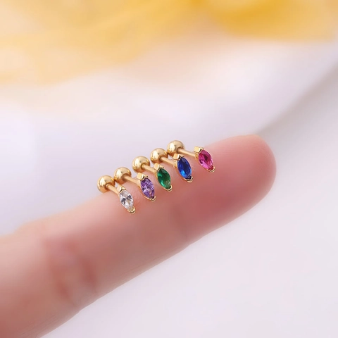 Marquise Zirkon Knorpel Ohrstecker Edelstahl Kupfer Piercing Schmuck Mode Bunt Helix Tragus Schraubverschluss