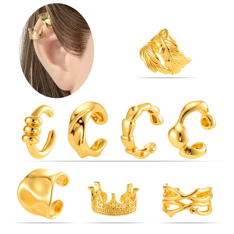Fashion C-Shape Ear Cuff Copper Non-Piercing Ear Cartilage Clip Earrings Feather Crown Vintage Style Jewelry For Women