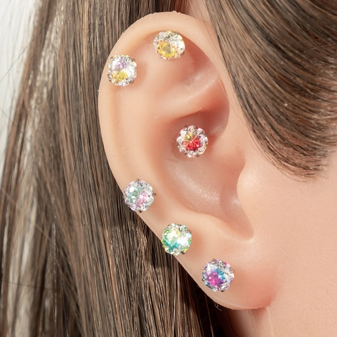Runder Zirkon Ohrknochenstecker Farbverlauf Titanstahl Conch Piercing Schraubverschluss Schmuck