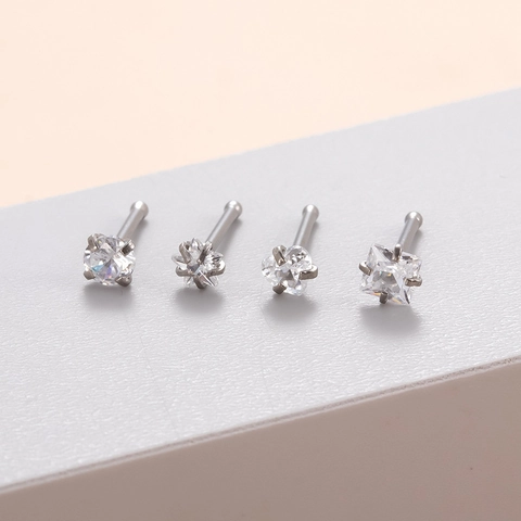 Pendientes De Nariz Acero Inoxidable Zirconia Cúbica Corazón Estrella Cuadrado Redondo Formas En L Recto Joyería Perforación