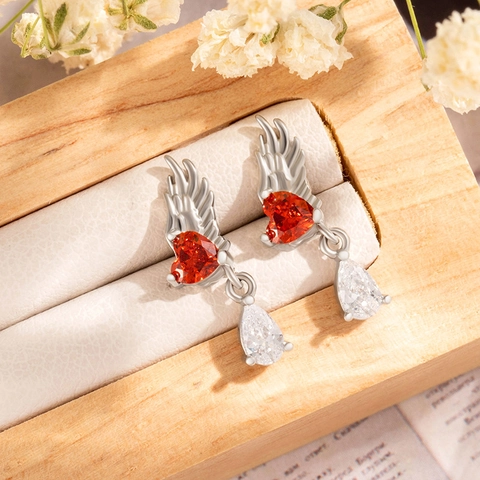 Angel Wing Ear Cartilage Stud Titanium Steel Heart Teardrop Zircon Screw Back Piercing Jewelry Gothic Style