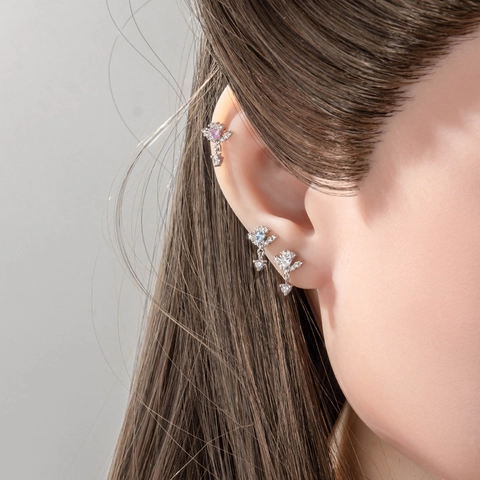 Angel Wings Heart Zircon Ear Cartilage Stud Titanium Steel Copper Piercing Jewelry Screw Back Flat Back Elegant Niche