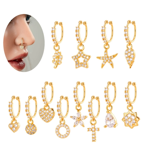 Nasenring Clip Nicht Piercing Ohrmanschette Anhänger Herz Kreuz Stern Kupfer Zirkonia Eingelegt Modeschmuck