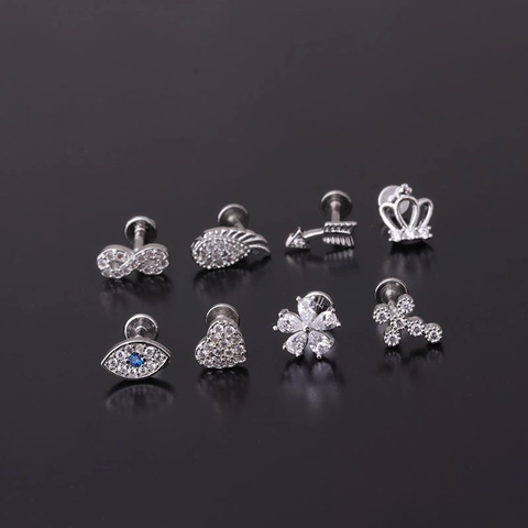 Stainless Steel Cartilage Earring Studs Cubic Zirconia Internal Thread Flat Back Labret Piercing Jewelry Elegant Style