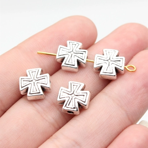 Vintage Alloy Maltese Iron Cross Loose Beads For DIY Jewelry Making Antique Silver Bronze 10x10x4.8mm Small Hole Beads