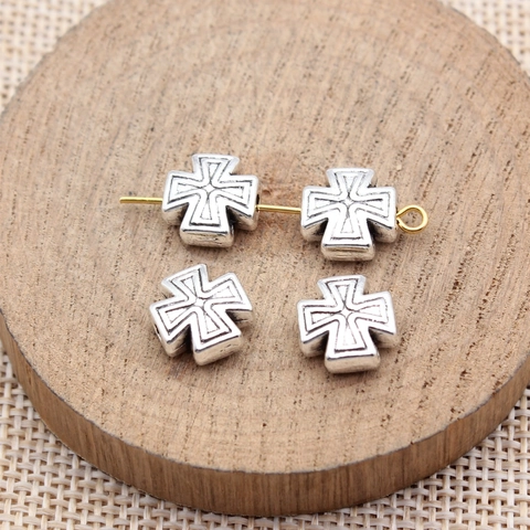 Vintage Alloy Maltese Iron Cross Loose Beads For DIY Jewelry Making Antique Silver Bronze 10x10x4.8mm Small Hole Beads