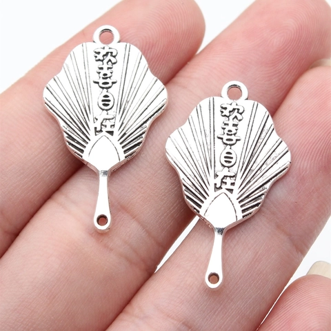 Chinesischer Zen Stil Fächerförmige Zinklegierung Anhänger Charms Antiksilber Bronze Geprägte Schriftzeichen Für DIY Schmuckherstellung Zubehör