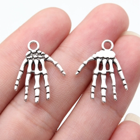 Ciondoli a Mano di Scheletro in Lega di Argento Antico per Gioielli Fai-da-Te Collana Orecchini Gotico Halloween Regalo