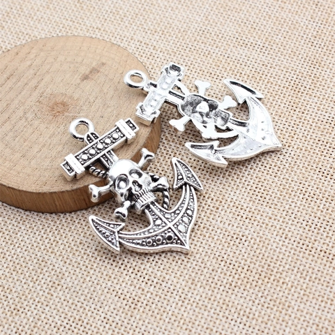 Vintage Zinc Alloy Anchor Skull Crossbones Pendant For DIY Jewelry Making Gothic Nautical Pirate Necklace Keychain Accesssory