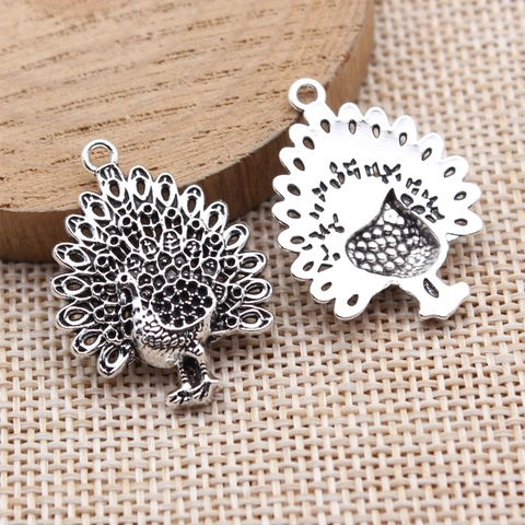 Antique Silver Peacock Pendant Zinc Alloy Animal Charms For DIY Necklace Bracelet Jewelry Making Vintage Handcrafted Accessories