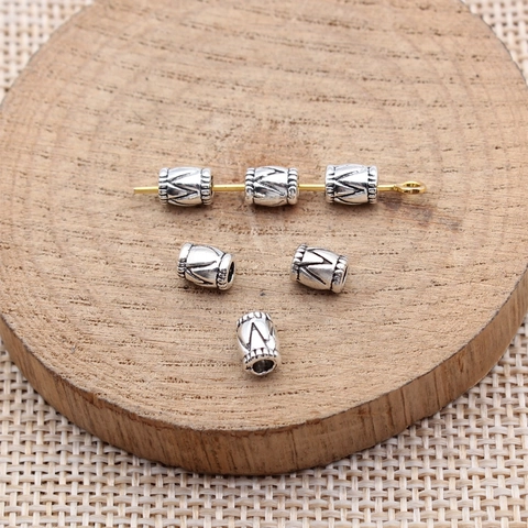 Vintage Antique Silver Alloy Cylindrical Spacer Beads Wavy Triangle Texture DIY Jewelry Making Findings Loose Beads