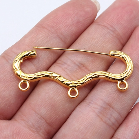 Vintage Zinklegierung Wellen Sicherheitsnadel Anhänger Basis Mit Hängenden Ringen DIY Schmuckherstellung Brosche Zubehör Gold Silber
