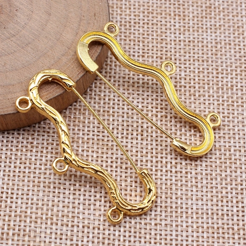 Vintage Zinklegierung Wellen Sicherheitsnadel Anhänger Basis Mit Hängenden Ringen DIY Schmuckherstellung Brosche Zubehör Gold Silber