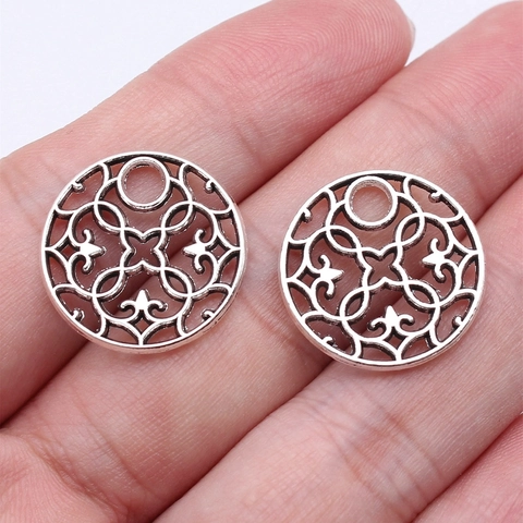Vintage Alloy Hollow Geometric Flower Disc Pendant Mandala Star Round Charms For DIY Earrings Necklace Jewelry Making Accessory