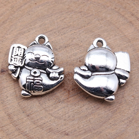 Ciondolo Gatto della Fortuna in Lega Argento Antico Maneki-Neko Charm per Creazione Gioielli Fai da Te Accessorio