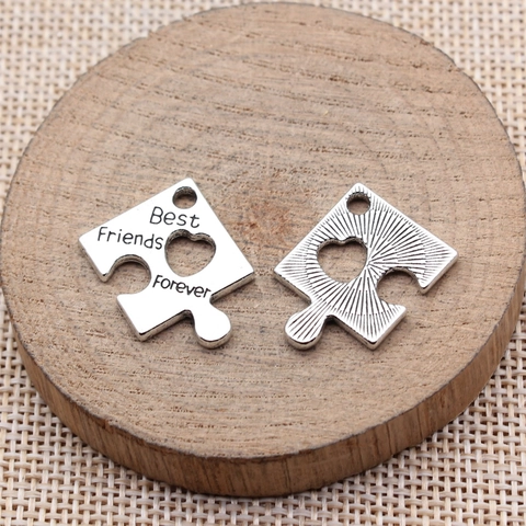 Zinc Alloy Puzzle Piece Pendant Best Friends Forever Engraved Heart Cutout DIY Jewelry Charm For Friendship Gift