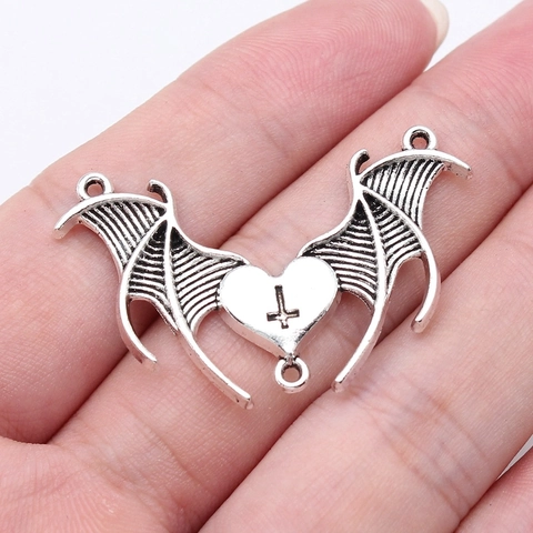 Gothic Heart Bat Wing Cross Alloy Pendant Vintage Silver Halloween DIY Jewelry Accessory For Necklace Earring Making
