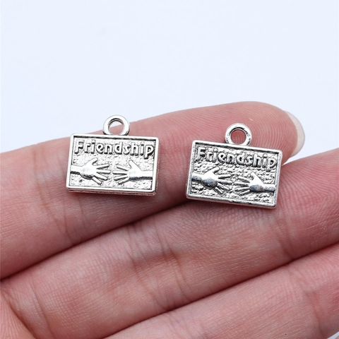 Alloy Friendship Lettering Rectangle Charms With Hand In Hand Embossed Pattern For DIY Jewelry Making Bracelet Necklace Pendants