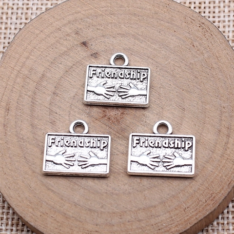 Alloy Friendship Lettering Rectangle Charms With Hand In Hand Embossed Pattern For DIY Jewelry Making Bracelet Necklace Pendants