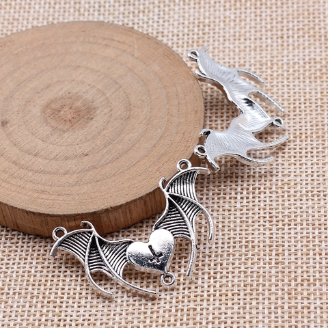 Gothic Heart Bat Wing Cross Alloy Pendant Vintage Silver Halloween DIY Jewelry Accessory For Necklace Earring Making