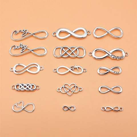 Vintage Alloy Antique Silver Infinity Symbol Charms Love Letter Heart Pendant For DIY Jewelry Making Bracelet Necklace Findings