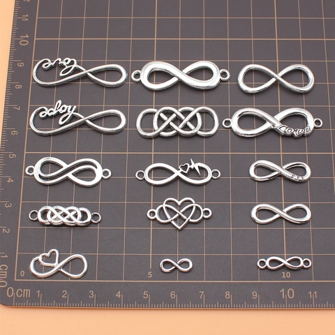 Vintage Alloy Antique Silver Infinity Symbol Charms Love Letter Heart Pendant For DIY Jewelry Making Bracelet Necklace Findings