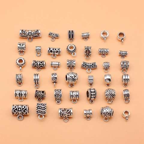 Conectores de Colgante Bail Beads de Aleación de Plata Antigua para Hacer Joyas DIY Estilo Vintage Patrón Grabado
