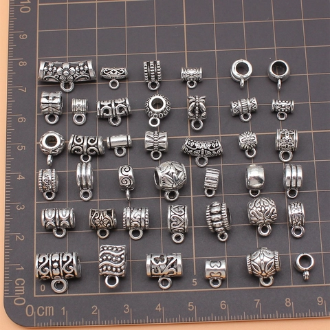Conectores de Colgante Bail Beads de Aleación de Plata Antigua para Hacer Joyas DIY Estilo Vintage Patrón Grabado