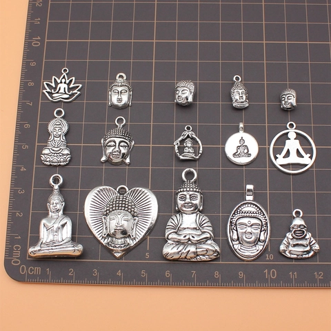 Antique Silver Buddha Alloy Charms Vintage Religious Pendants For DIY Jewelry Making Necklaces Creative Craft Accessories