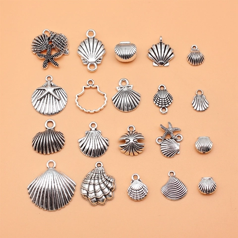 Antique Silver Alloy Marine Theme Pendant Assortment Seashell Starfish Conch Charms For DIY Jewelry Making Necklace Accessories