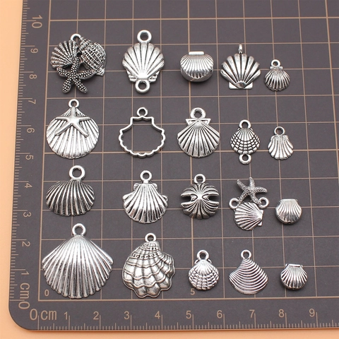 Antique Silver Alloy Marine Theme Pendant Assortment Seashell Starfish Conch Charms For DIY Jewelry Making Necklace Accessories