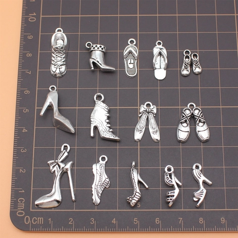 Antique Silver Alloy Vintage Shoe Charms Sneakers High Heels And Boots DIY Jewelry Making Pendants Necklace Bracelet Accessories