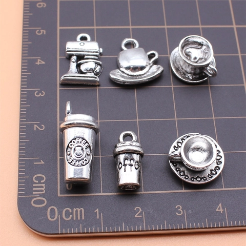 Antiek Zilveren Legering Koffie Thema DIY Charms Collectie Inclusief Koffiekopjes Mixer Hangers Voor Sieraden Maken Handgemaakte Accessoires