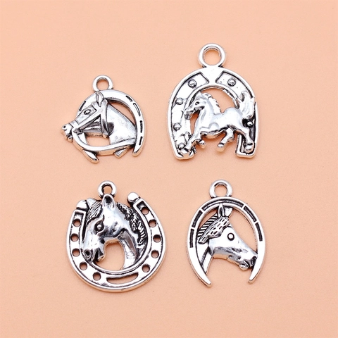 Antiksilber Pferdekopf Hufeisen Anhänger Glücksbringer Tier Anhänger DIY Schmuckherstellung Zubehör Schmuckanhänger Halskette Armband