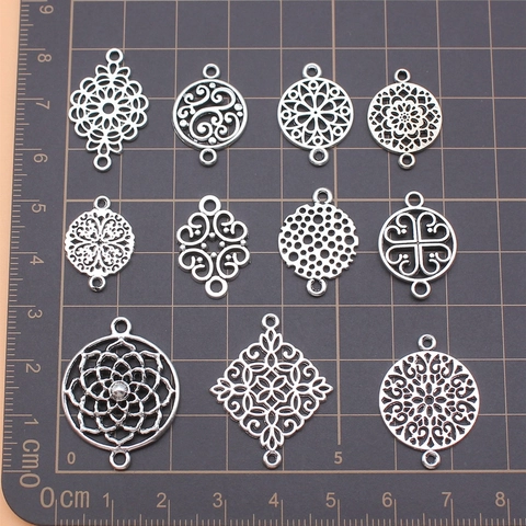 Antique Silver Alloy Flower Mandala Connectors Retro Geometric Hollow Pendants For DIY Jewelry Making Necklaces Bracelets Accessories