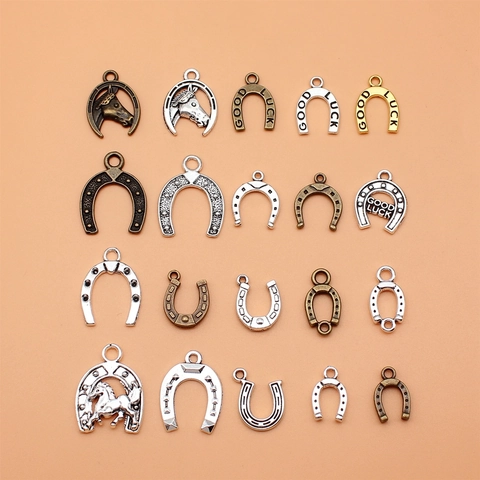 Vintage Alloy Horseshoe Charms Pendants For Jewelry Making Horse Head Good Luck Metal DIY Bracelet Necklace Accessory