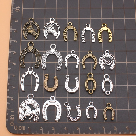 Vintage Alloy Horseshoe Charms Pendants For Jewelry Making Horse Head Good Luck Metal DIY Bracelet Necklace Accessory