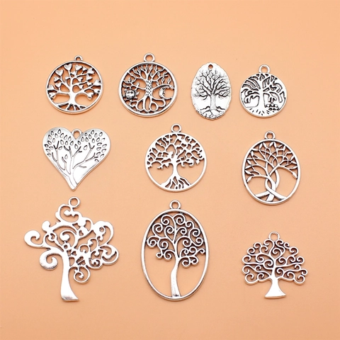 10 Stk Antiksilber Lebensbaum Charms Set Legierung Metall Anhänger Für DIY Schmuckherstellung Armband Halskette Zubehör