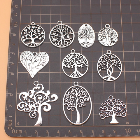 10 Stk Antiksilber Lebensbaum Charms Set Legierung Metall Anhänger Für DIY Schmuckherstellung Armband Halskette Zubehör