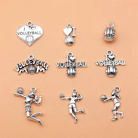 Ciondoli in Lega Argento Antico a Tema Pallavolo Atleti Sportivi Charms per Collane Bracciali Fai da Te Accessori