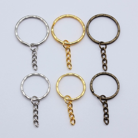 Hammered Texture Metal Keychain Rings With Short Link Chain Multi Color Electroplated Alloy DIY Craft Keyring Accessory For Home School