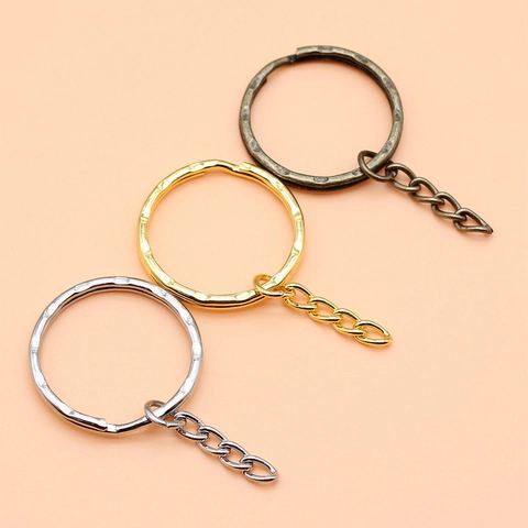 Hammered Texture Metal Keychain Rings With Short Link Chain Multi Color Electroplated Alloy DIY Craft Keyring Accessory For Home School